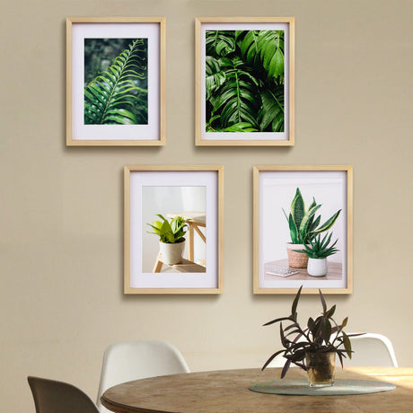 Egofine 12x16 Picture Frame Natural Wood with Plexiglass Made of Solid, Display Pictures 9x12/11x14 with Mat or 12x16 Without Mat for Tabletop and Wall Mounting Egofine