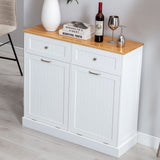 Double Tilt Out Trash Cabinet 20 Gallon, Freestanding Wooden Kitchen Trash Recycling Cabinet with Drawer & Removable Cutting Board, Dog Proof Trash Can Cabinet, White Gitua