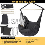 Y- Stop Hammock Chair Hanging Rope Swing Chair, Max 500 Lbs, 2 Seat Cushions Included, Removable Steel Spreader Bar with Anti-Slip Rings, Hardware kit-for Indoor or Outdoor(Dark Grey) Y- STOP