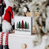 Funny Christmas Trees Wooden Box Sign Plaque Merry Christmas Wood Box Sign Rustic Art Home Shelf Desk Decor 5 x 5 x 1 Inches Woght