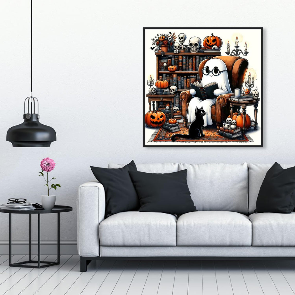 LWZAYS Diamond Painting Kit for Adults, Halloween Diamond Art Kits for Adults Beginners, Full Round Drill Ghost Art and Crafts Kits for Home Wall Decor Gifts (35x35cm) LWZAYS