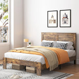 YHJIV Wood Full Bed Frame with Headboard, Rustic Platform Bed Frame with 12 Wood Slats Support, No Box Spring Needed (Vintage Brown, Full) YHJIV