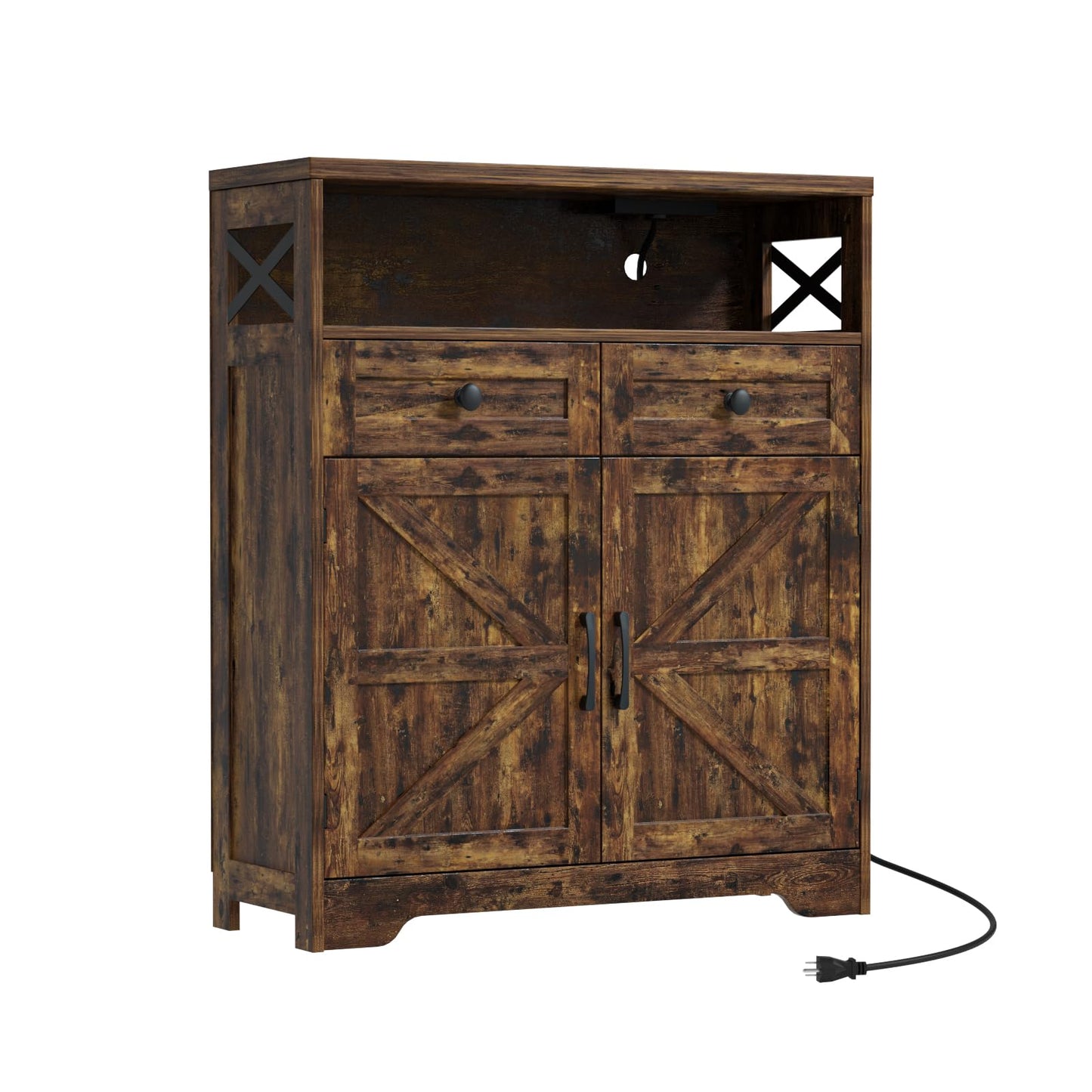 31.5" Rustic Brown Storage Cabinet with Doors and Drawers, Farmhouse Sideboard Buffet Cabinet with Storage, Kitchen Pantry Hutch Cabinet, Coffee Bar Station Table for Kitchen, Livingroom, Dining Room