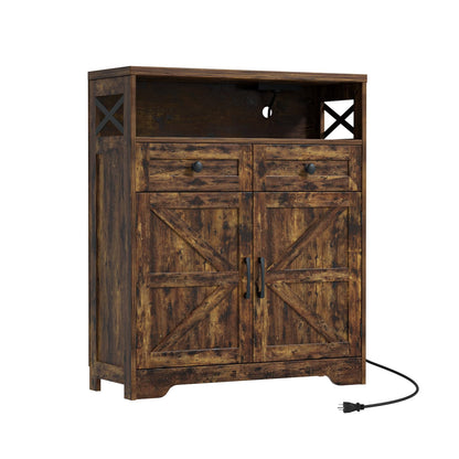 31.5" Rustic Brown Storage Cabinet with Doors and Drawers, Farmhouse Sideboard Buffet Cabinet with Storage, Kitchen Pantry Hutch Cabinet, Coffee Bar Station Table for Kitchen, Livingroom, Dining Room