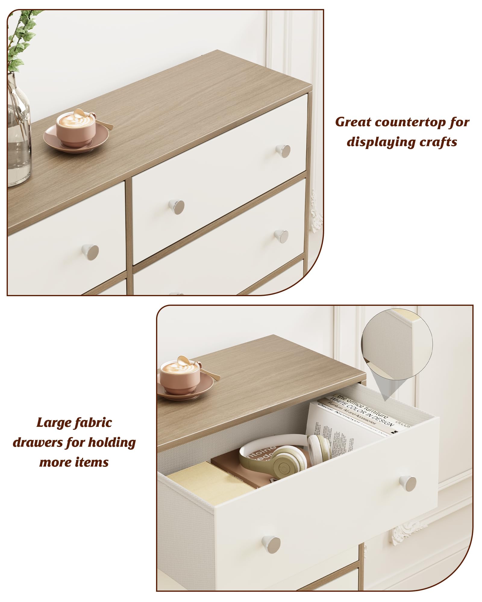 Nicehill 6 Drawers Dresser for Bedroom, Fabric Storage Tower,Dresser & Chest of Drawers Organizer,Storage Cabinet,Hallway, Closets, Living Room,Wooden Dresser（Light Wood Grain and White） - WoodArtSupply