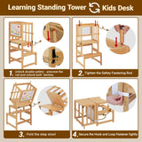 COSYLAND 3-in-1 Toddler Standing Tower with Whiteboard, Kids Kitchen Step Stool Convertible into Desk Table and Chair, Toddler Kitchen Stool Helper with CPC,SOR and CE Certified - Natural COSYLAND