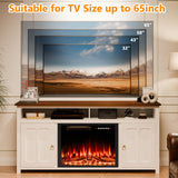 PUKAMI 58" Fireplace TV Stand with 23" Electric Fireplace Up to 65" TVs, 29" Tall Farmhouse Wood Entertainment Center with Open Storage Shelves with Cabinets, Media TV Console for Living Room (Brown) PUKAMI