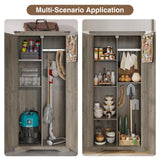 Befrases Farmhouse Rustic Grey Storage Cabinet with Adjustable Shelves, Large Pantry Organize with 2 Barn Doors, Tall Freestanding Cabinet for Kitchen, Bathroom/Garage/Basement/Living/Utility Room Befrases