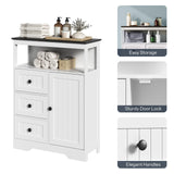 HOOBRO 28.3" Bathroom Storage Cabinet, Large Floor Cabinet, Freestanding Bathroom Storage Unit, 1 Cupboard and 3 Drawers, Adjustable Shelf, 28.3" L x 11.8" W x 37.8" H, White and Black HOOBRO