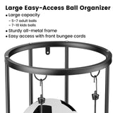 Garage Ball Storage Rack – Freestanding & Wall Mounted Sports Organizer with Elastic Cords Holds 7 Balls – Space Saving Basketball Soccer Football Holder for Home Kids Room WoodArtSupply