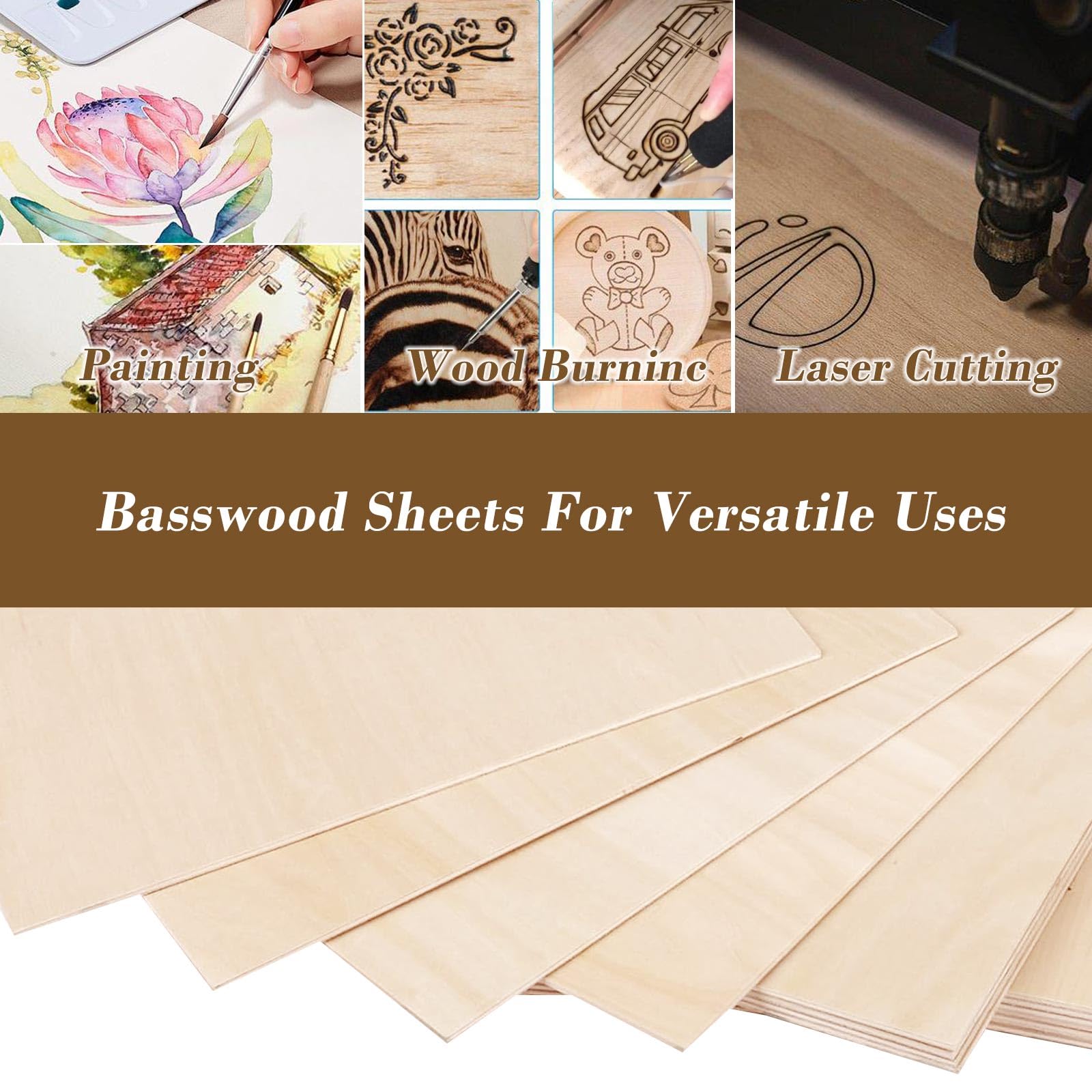 AUTOARK 12 Pack Basswood Sheets,8 x 12 Inch,2mm Thick Plywood Sheets with Smooth Surfaces,Unfinished Wood,Perfect for DIY Crafts,Painting,Engraving,Wood Burning,and Laser Cutting,AU-006 - WoodArtSupply