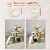 PETEPELA Cactus Cat Tree for Indoor Cats, 32'' Small Cat Tower Cat Condo with Sisal Scratching Ramp, Cozy Hammock and Removable Top Bed Perch for Kittens, Green PETEPELA