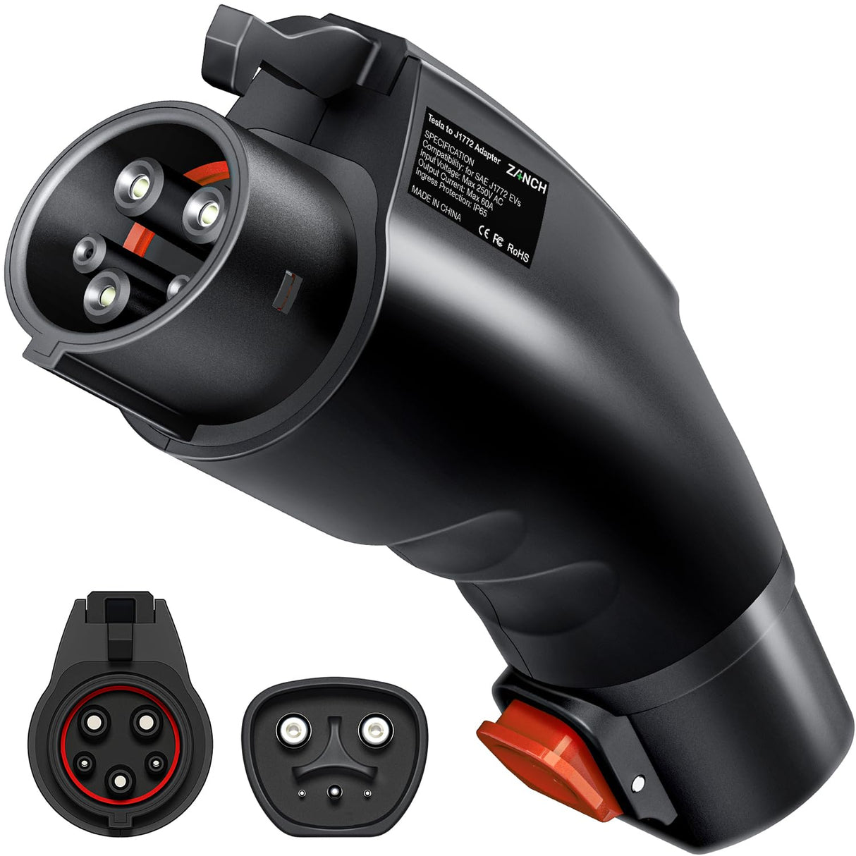Zanch Tesla to J1772 Adapter, [Military-Grade Quality], Designed for J1772/CCS1 EVs, Max 60A & 250V AC, Compatible with Level 2 Tesla Wall Connector, Mobile Connector, Destination Station - Black Zanch