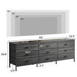 Huuger 9 Drawer Dresser, 63 Inch Dresser TV Stand for 55, 65, 70 Inch TV, Entertainment Center with Drawers, Large Long Fabric Dresser for Bedroom, Closet, Charcoal Black Wood Grain Print,8730D Huuger