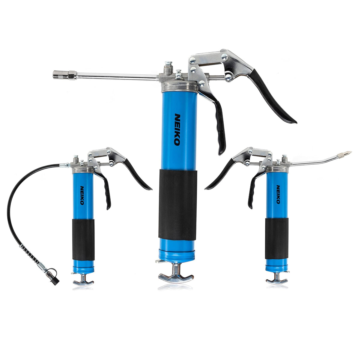 Neiko 12011A Grease Gun, Heavy Duty Pistol Grip Greaser, 6000 PSI, Grease Gun Hose 18 inch, Grease Gun with Zerk Fitting, 6” Straight Extension & 5.5” Bend Ext, Grease Not Included. NEIKO