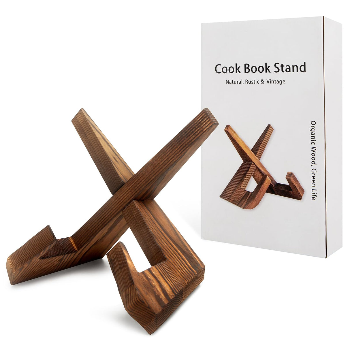 masteymoh Rustic Cookbook Holder Stand for Kitchen, Recipe Book Holder for Kitchen Counter, Wooden Kitchen Book Holder, Rustic Cook Book Holder Stand with Natural Wooden Grains (1 in Brown) masteymoh