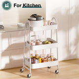 SMUG 3 Tier Rolling Cart - Metal Utility Carts on Lockable Caster Wheels, Mobile Storage Shelves Organizer for Livingroom, Bathroom, Kitchen, Bedroom & Narrow Places, White SMUG