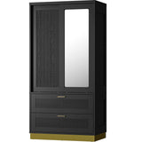 71" Modern Armoire Wardrobe Closet with Mirror, 2-Door Tall Wardrobe Closet with Sliding Doors 2 Large Drawers Hanging Rod Anti-Tip Kit Freestanding Closets for Bedroom, Apartment, Cloak Room ANCTOR