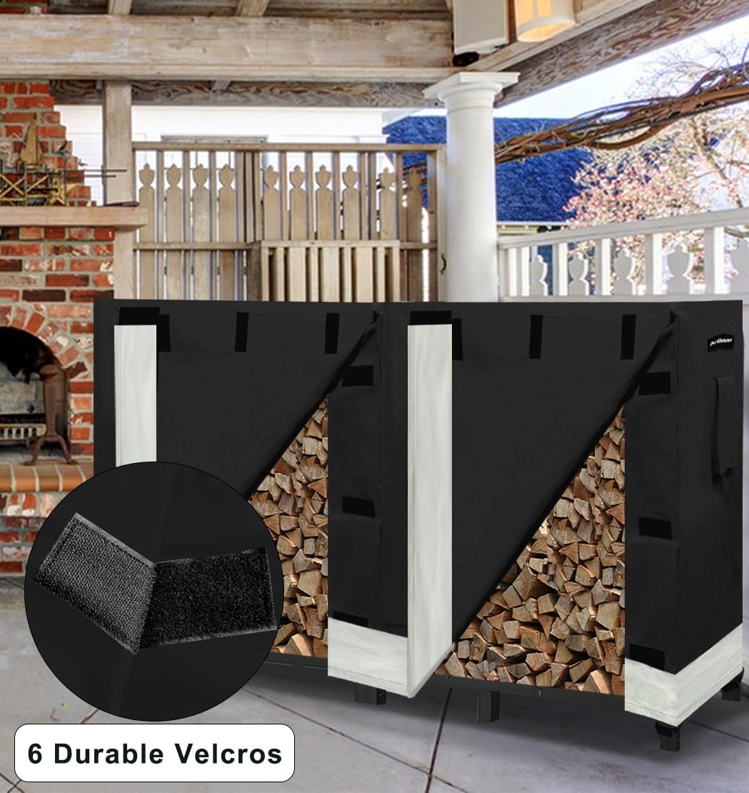 Artibear Firewood Rack Cover for 8FT Wood Rack, Indoor Outdoor Weatherproof Log Holder Rack Cover, Black (Frame not Include) Artibear