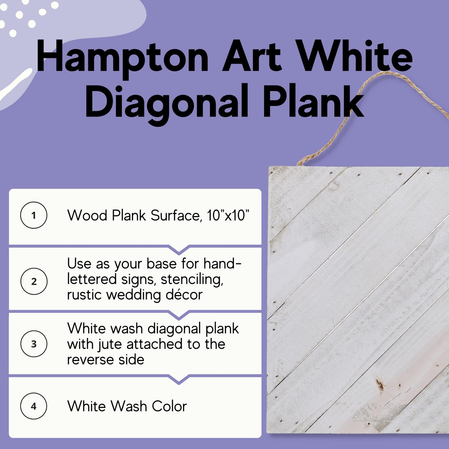 Hampton Art Plank Diagonal 10" x 10" White, Wood Plaque, Wood Sign Blank, Wood Blanks, Wooden Plaques, Blank Wood Signs for Crafts, Wooden Sign Blank, Wood Planks for Crafts - WoodArtSupply