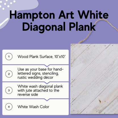 Hampton Art Plank Diagonal 10" x 10" White, Wood Plaque, Wood Sign Blank, Wood Blanks, Wooden Plaques, Blank Wood Signs for Crafts, Wooden Sign Blank, Wood Planks for Crafts - WoodArtSupply