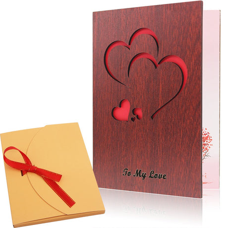 Creawoo Handmade Walnut Wood Love Greeting Card with Unique Gift Card Box The Best Valentine's Day, Anniversary Birthday Gift Idea Card for Her, Him, Wife, Husband Creawoo