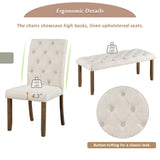 LUMISOL 6 Piece Dining Table Set with Bench and Chairs Farmhouse Style, Wood Kitchen Dining Room Furniture Table Set of 6, Recantgle Table and Upholstered Bench and Chairs LUMISOL