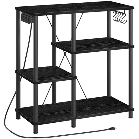 HOOBRO Bakers Rack with Power Outlet, Microwave Stand with 5 S-Shaped Hooks, Coffee Bar, Kitchen Storage Shelf, for Kitchen, Living Room, Black BB07UHB01 HOOBRO