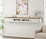 FITUEYES Floating TV Stand for 80 Inch TV, Modern Shelf Entertainment Center with Charging Station for Living Room, White Wooden Material FITUEYES