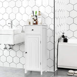 Tangkula White Wooden Bathroom Floor Cabinet with Large Drawer and Adjustable Shelves Tangkula