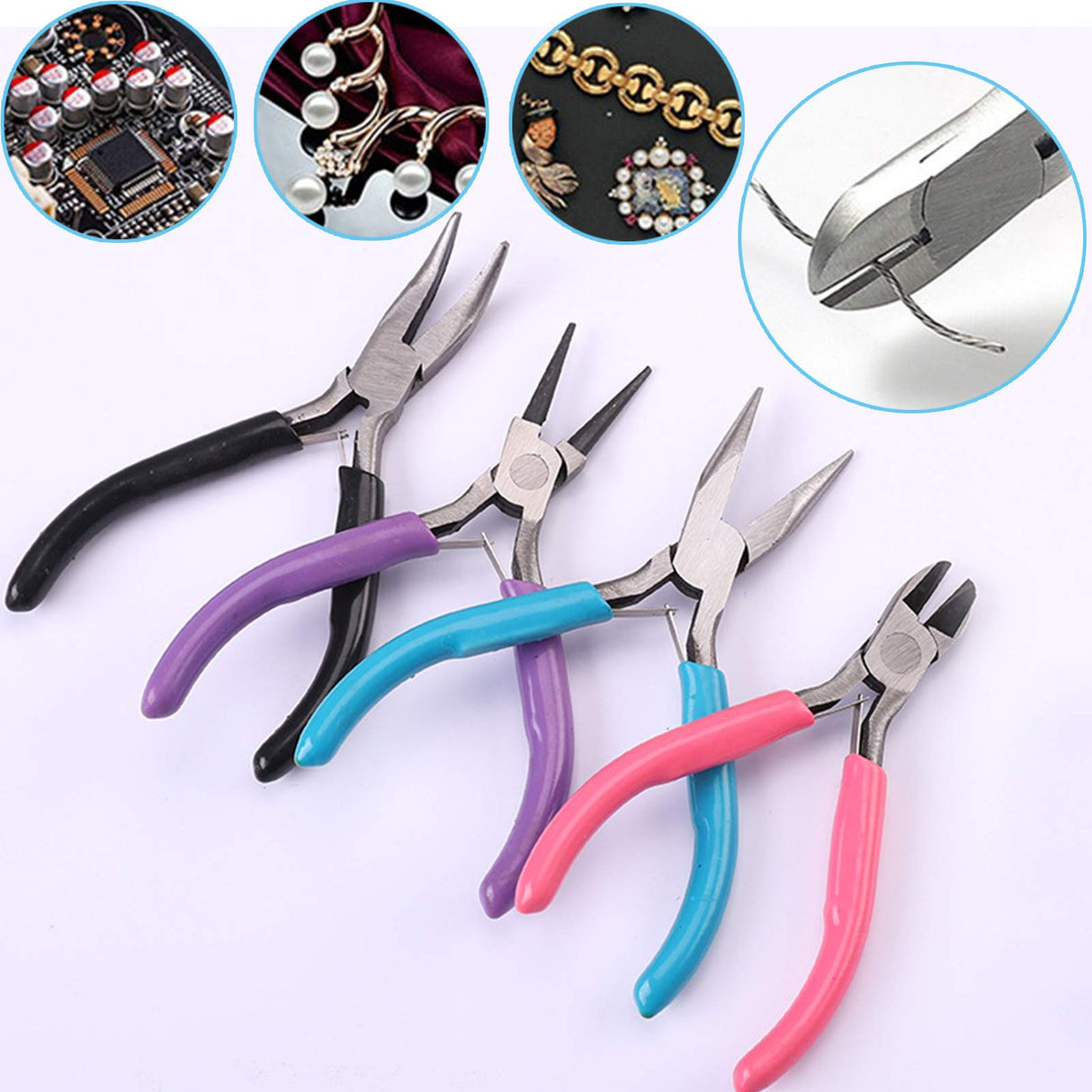 URSKYTOUS 4Pcs Jewelry Pliers Set Jewelry Making Pliers Tools Kit Include Jewelry Making Needle Nose Chain Nose Round Bent Pliers Wire Cutter for Bracelet Beading DIY Craft Jewelry Making Supplies URSKYTOUS