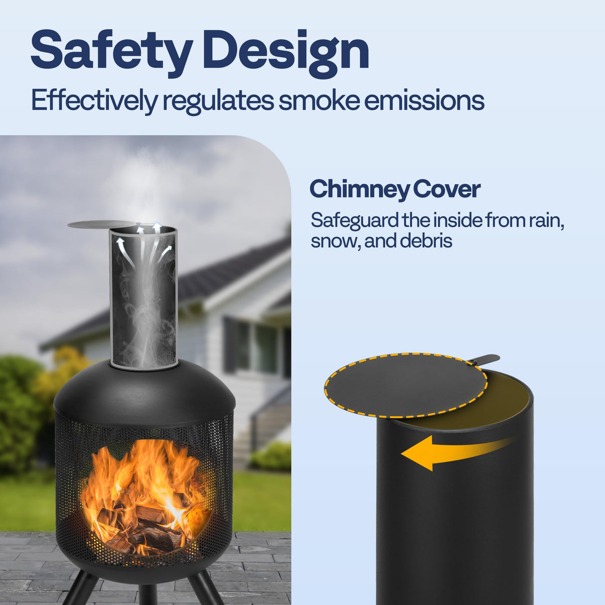 VIVOHOME 46 Inch Chiminea Outdoor Fireplace, Cold-Rolled Steel Wood Burning Fire Pit with Mesh Design, Top Chimney Cover, and Fire Poker Ideal for The Patio, Garden, and Backyard Black VIVOHOME