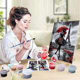 JOOZ Paint by Numbers Kit for Adults with Frame, Eiffel Tower Paint by Number with Easel, DIY Rose Woman Oil Painting by Numbers with Red Umbrella, Adult Paint by Number Kits for Wall Decor 8x12 Inch JOOZ