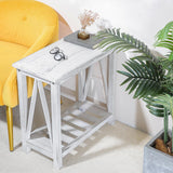 FEUFOAM Narrow End Table Wood Rustic Farmhouse Side Tables with Storage Shelves Narrow Sofa Table for Small Spaces Living Room Bedroom Bathroom Dorm Rustic White FEUFOAM