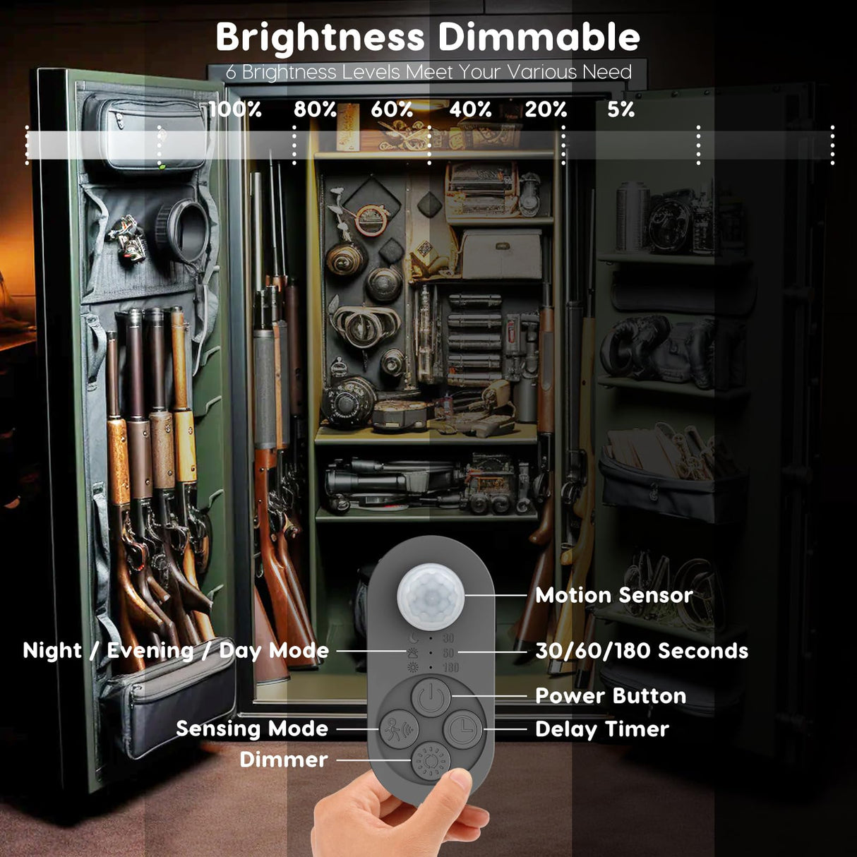 GOOMEEYA Motion Sensor Gun Safe Light with Self-Adhesive Tape with Hooks for Gun Safe with Carpet Interior GOOMEEYA