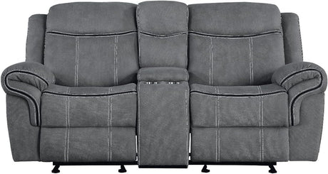 Acme Zubaida Reclining Loveseat with USB Dock and Console in 2-Tone Gray Velvet Acme