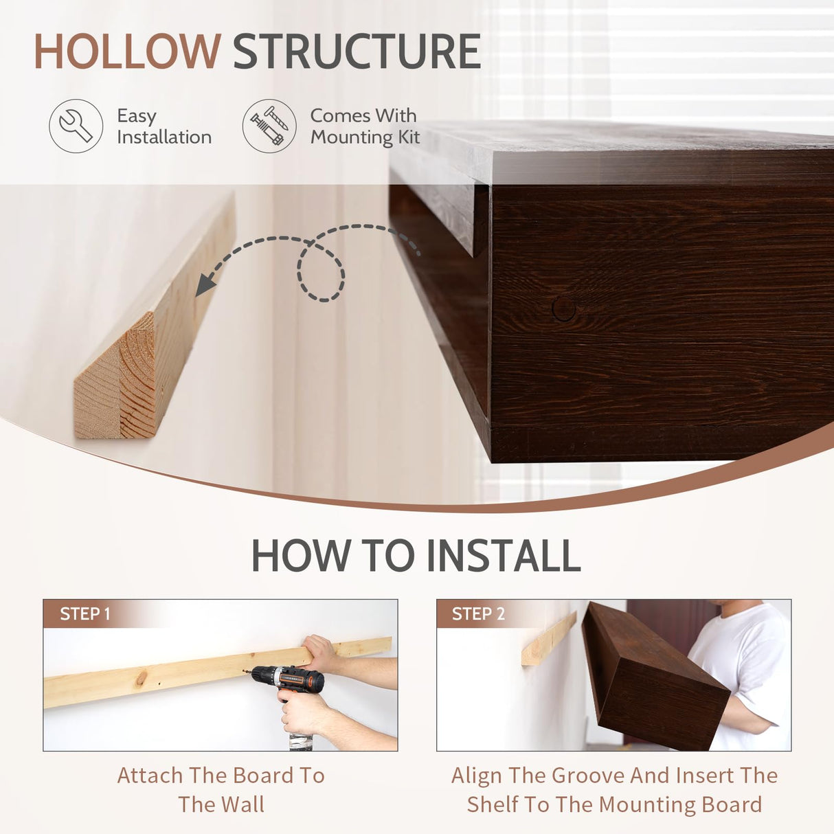 G GOOD GAIN Fireplace Mantel 54 inch - Handcrafted Rustic Solid Wood Mantel l Floating Mantle Shelves Decor for Wall, Bedroom, TV, Books, Livingroom.DarkWalnut G GOOD GAIN