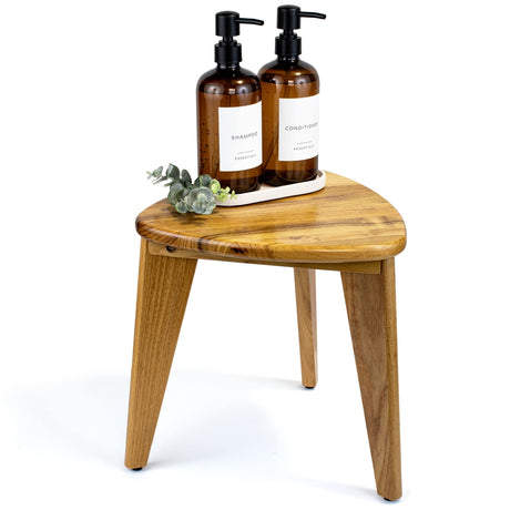 Beautiful Teak Shower Stool and Foot Rest for Shaving Legs - Sturdy Wooden Seat Fits Nicely into Your Shower Corner - Space Saving, Easy to Assemble and Water Resistant Bench for Inside Showers KIBAGA