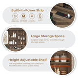 AOGLLATI Farmhouse Makeup Vanity Desk with Lights & Charging Station,Vanity Desk with Mirror and Lights, 47.2” Large Brown Vanity Table with Ample Storage Space and Sliding Mirror (Oak Brown) AOGLLATI