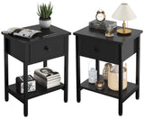 Nightstands Set of 2 with Drawers, Bedside Table Set of 2 with Storage Shelf, Heavy Duty End Side Table for Living Room Bedroom Small Space Sofa Couch, Wood Metal Night Stand, Easy to Assemble, Black CALERTAIN