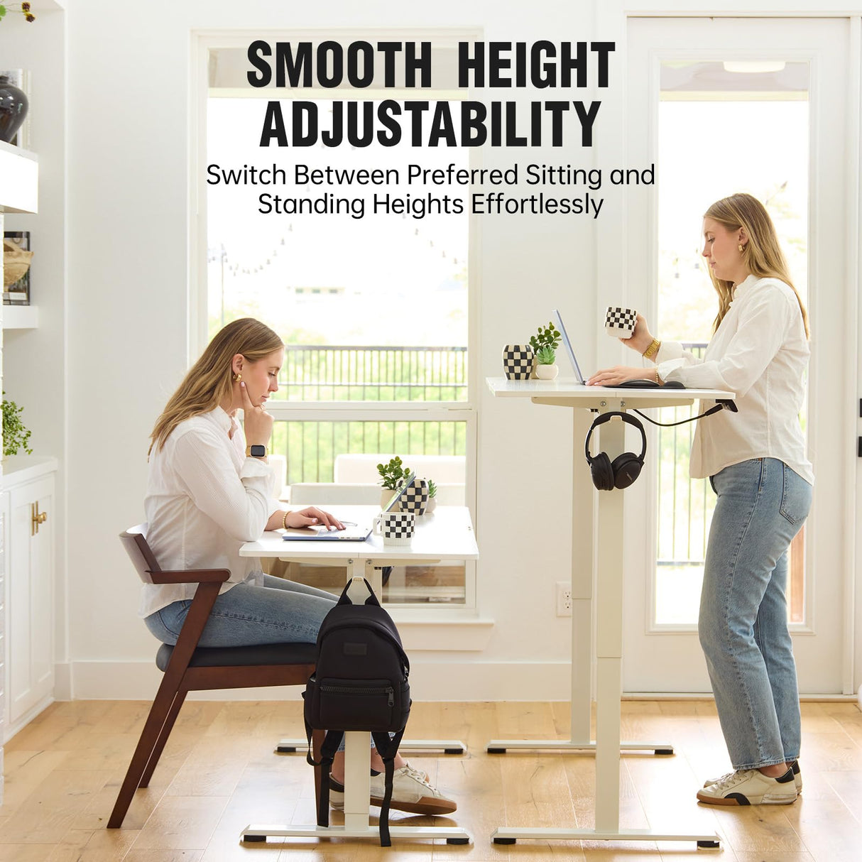 Veken 47.2 Inch Electric Standing Desk, Height Adjustable Sit Stand Up, Wood Desktop, Work Home Office Computer PC Desks, Gaming Writing Study Bedroom Rising Table, Tall Standup Workstation, White Veken