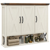 Halitaa Bathroom Wall Cabinet, Farmhouse Medicine Cabinet with Adjustable Wood Shelf & 3 Doors, Over The Toilet Storage Cabinet for Wall Mounted for Bathroom Laundry Room Kitchen, White and Brown Halitaa