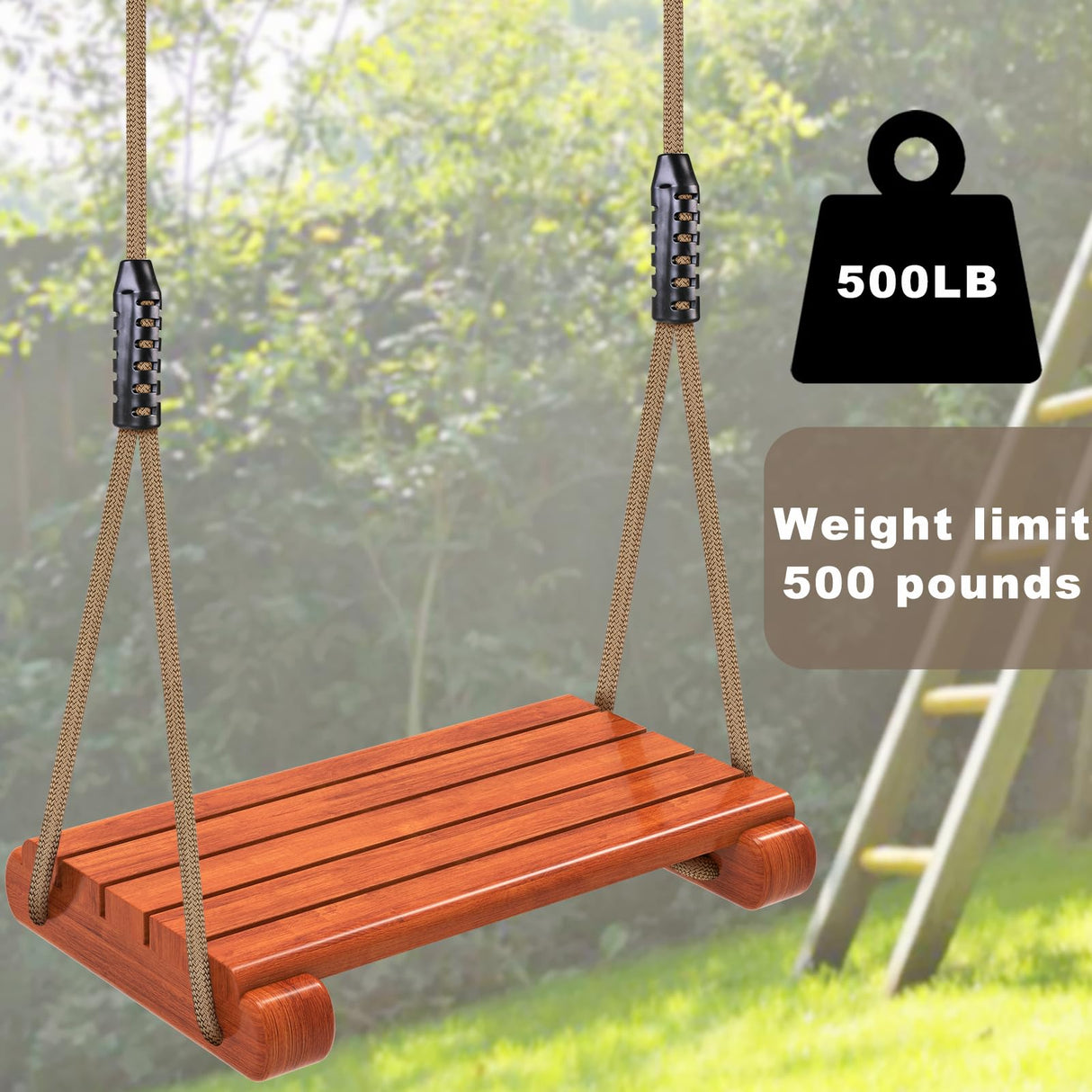 SELEWARE Wooden Swing Seat, Heavy Duty Wood Tree Swing for Adult Kids Playground Swing Sets for Backyard, Indoor Outdoor Flat Swing Seat (17.5 x 8.5 Inch) with Adjustable Rope SELEWARE
