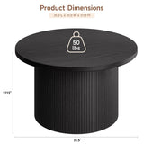 ONBRILL 31.5" Round Coffee Table, Tambour Design Coffee Tables for Living Room, Mid Century Modern Wood Coffee Table, Drum Accent Small Center Table, Black ONBRILL