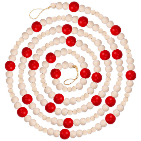 9 Foot Red & Natural Wood Bead Ball Christmas Garland | Wooden Christmas Tree Garland Perfect for Rustic Country Farmhouse Vintage Trees | Garland Christmas Decorations for Home | Assorted Bead Sizes NorthPoleXpress