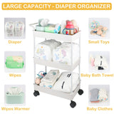Volnamal Baby Diaper Caddy, Plastic Movable Cart for Newborn Nursery Essentials Diaper Storage Caddy Organizer for Changing Table & Crib, Easy to Assemble, Beige Volnamal