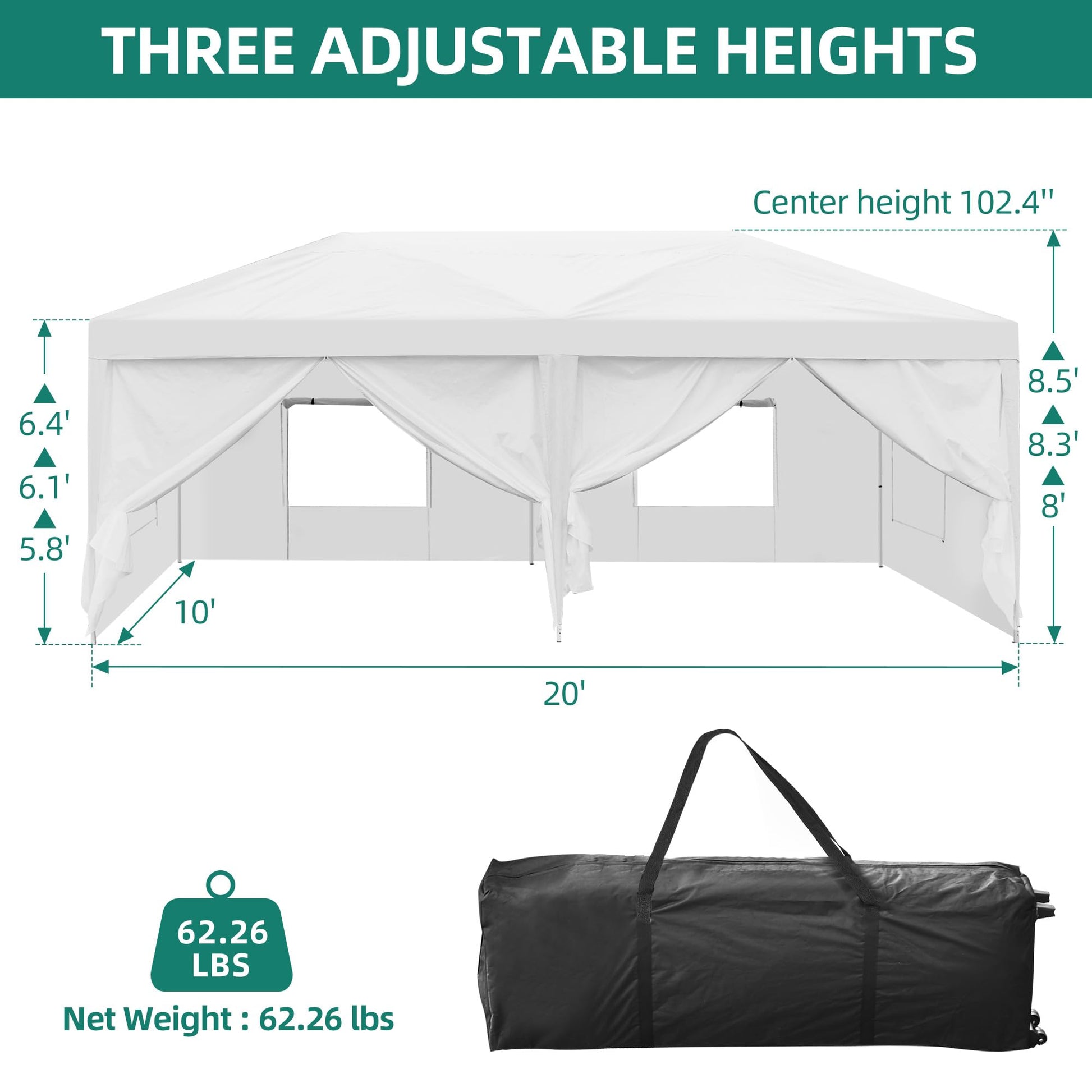 YITAHOME 10x20 Pop Up Canopy with 6 Removable Sidewall Heavy Duty Tent, Easy Up Portable Canopy Tents for All Season Wind Gazebo with Roller Bag for Camping Wedding Patio Parties Beach Commer - WoodArtSupply