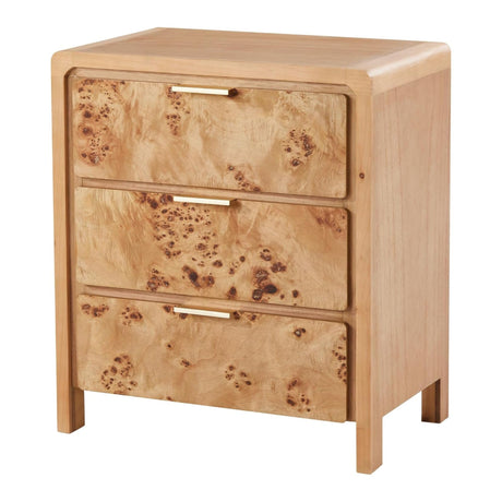 Burl Finish 3 Drawer Nightstand, Wood Rustic Farmhouse Dresser, Vintage Accent Storage Bedside Table for Bedroom Entryway, Fully Assembled, Natural COZAYH