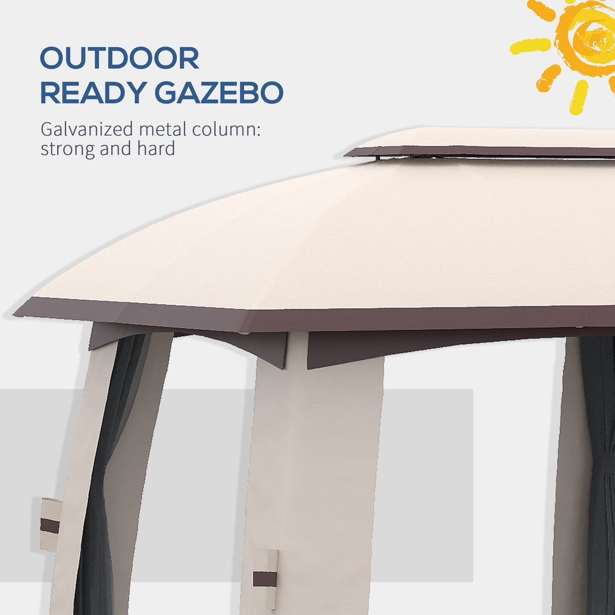 Outsunny 10' x 20' Patio Gazebo, Outdoor Gazebo Canopy Shelter with Netting, Vented Roof, Steel Frame for Garden, Lawn, Backyard, and Deck, Beige Outsunny
