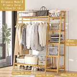 Baveke Bamboo Clothing Garment Rack 7 Tier Storage Shelf Coat Clothes Hanging Rack, Portable Wardrobe Closet Organizer With Top Shelf, Shoe Storage Shelves for Bedroom (Natural - 51.2 in) Baveke